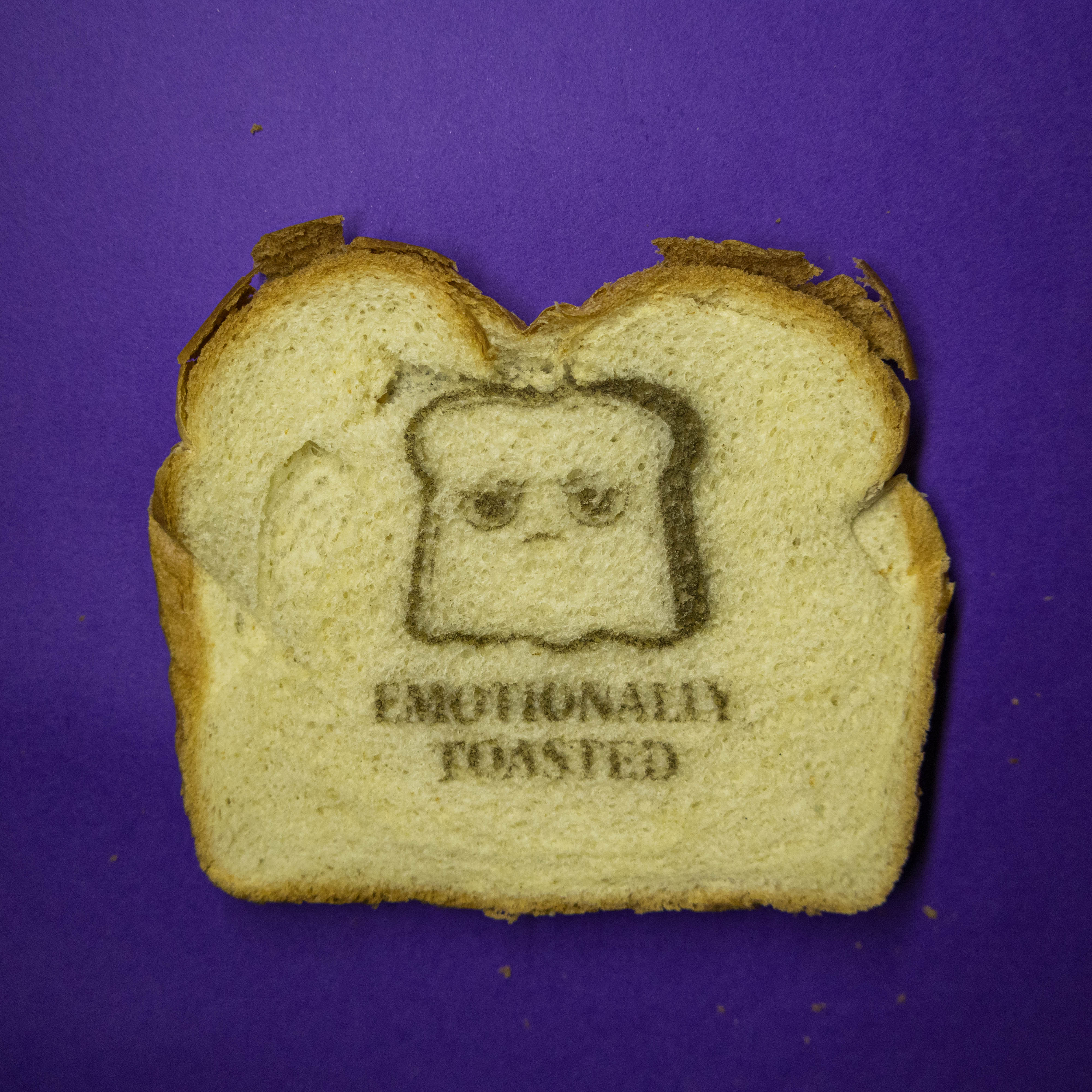 Laser engraved tortilla with Dead Inside Crispy Outside ghost bread design by Neurospice Design Shop
